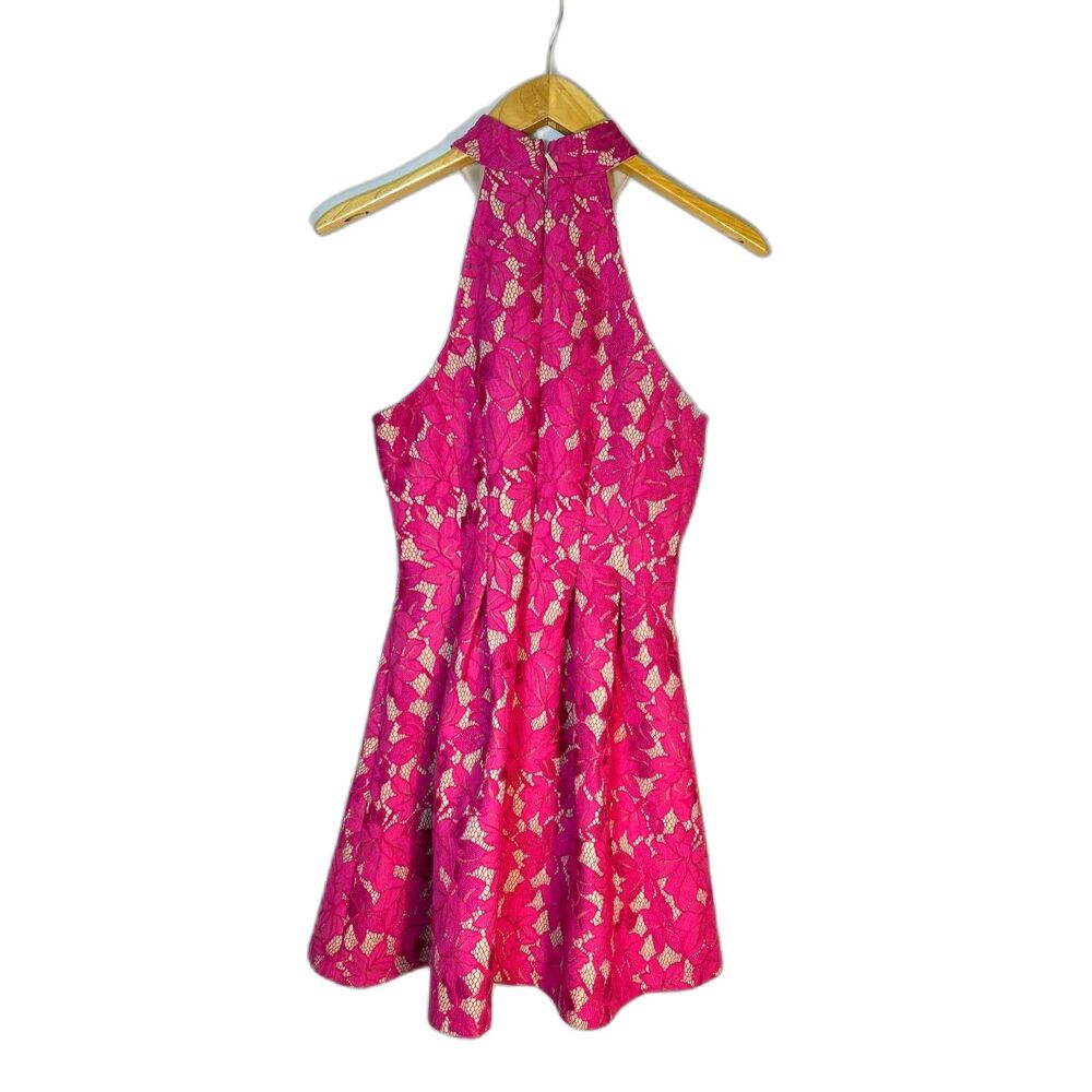 Lulus NWOT Seasons of Love Bright Pink Lace Halter Skater Mini Dress Size S - Picture 9 of 14